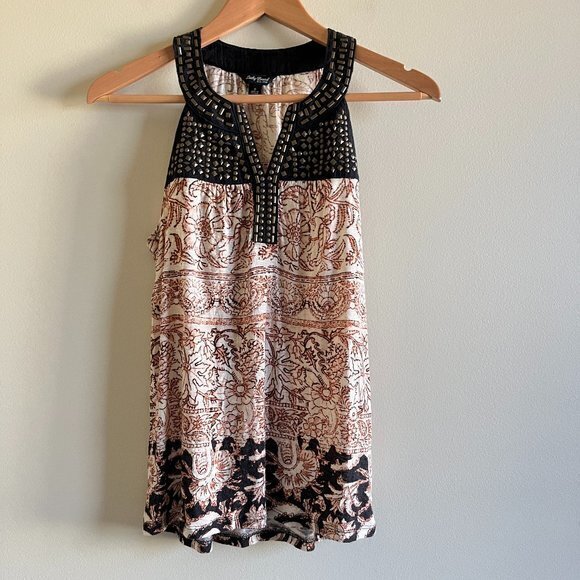 Lucky Brand Tops - Lucky Brand Split Neck‎ Studded Tank Top Womens Size S Printed